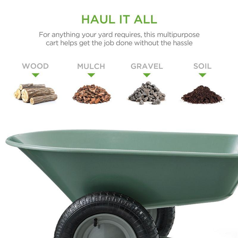 Best Choice Products Dual-Wheel Home Wheelbarrow Yard Garden Cart for Lawn, Construction - Seafoam