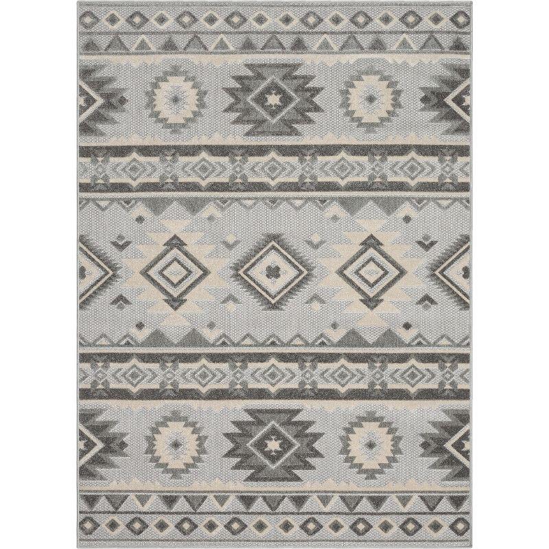 Ebern Designs Dickenson Mamba Geometric Grey Indoor/Outdoor Hi-Lo Area Rug