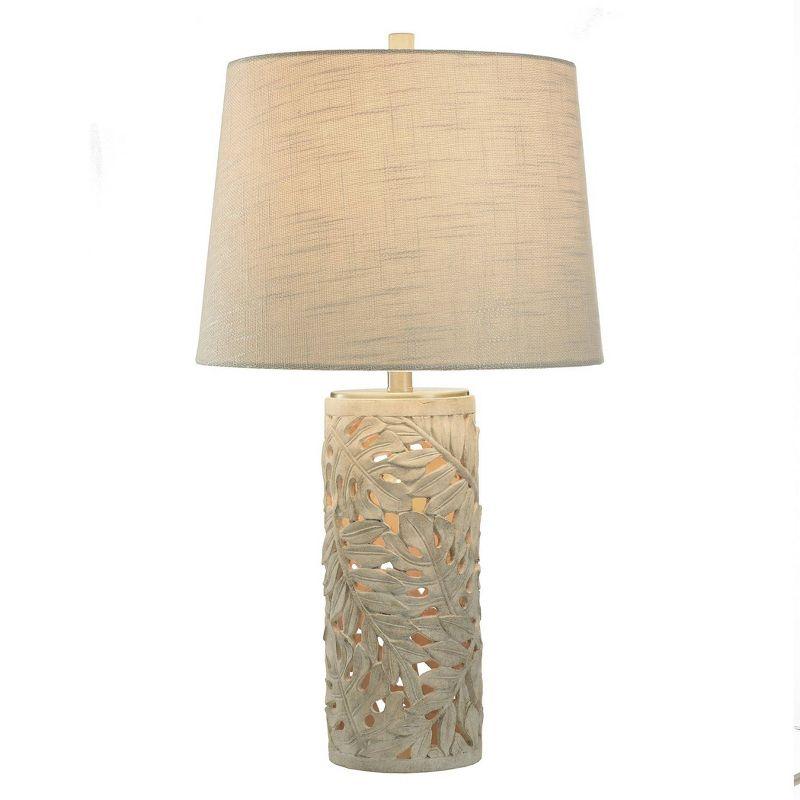 Hevea Cream Coastal Table Lamp Pierced Leaf Design Weathered Cream Finish - StyleCraft