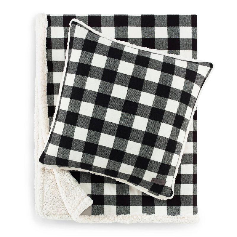 Rustic Cabin Plaid Sherpa & Faux Fur Throw Pillow Set - Black/White