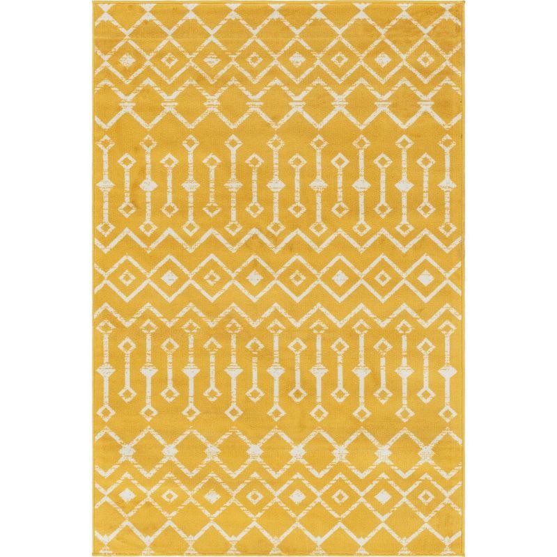 Yellow Geometric Trellis 4' x 6' Synthetic Area Rug