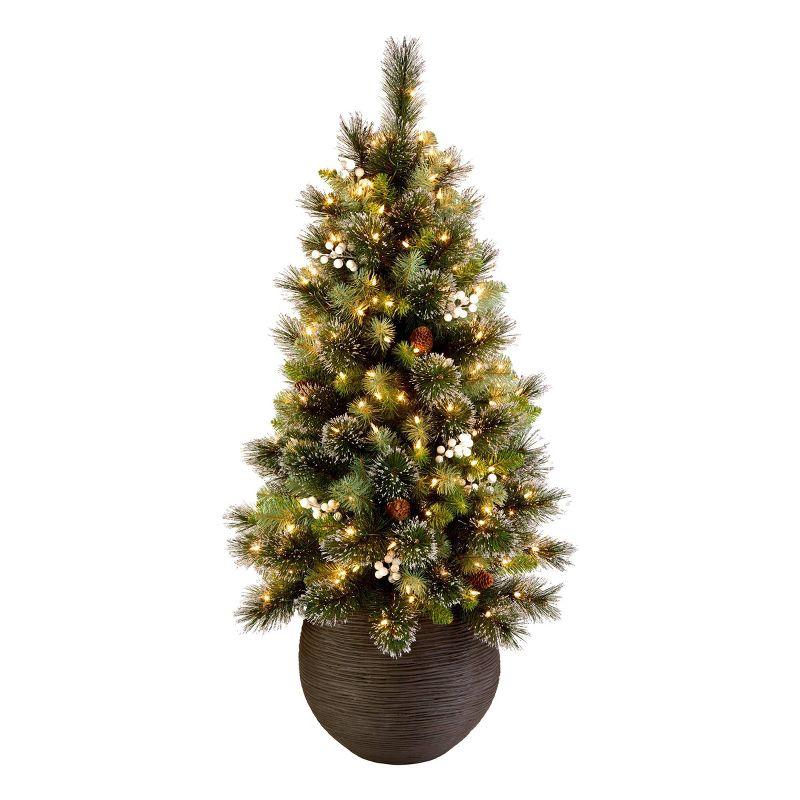 4' Pre-lit Glittery Crestwood Spruce Potted Christmas Tree with White Lights