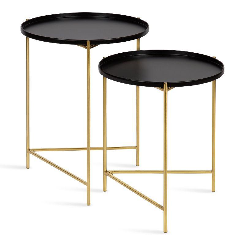 Kate and Laurel Ulani Round Metal Nesting Table, 2 Piece, Black and Gold