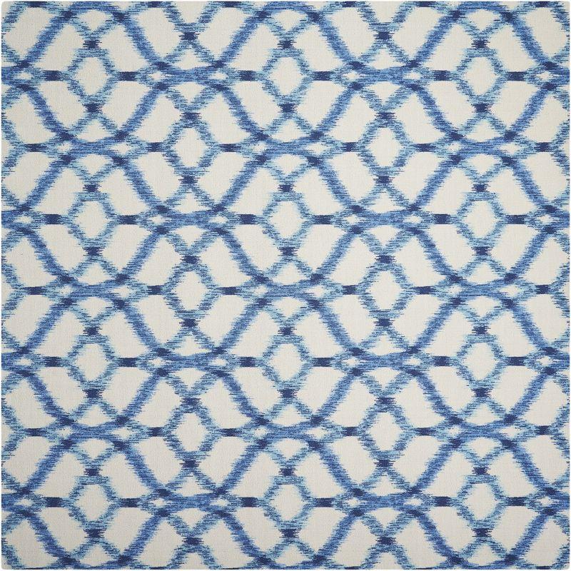 Aegean Blue and White Ikat Square Outdoor Rug