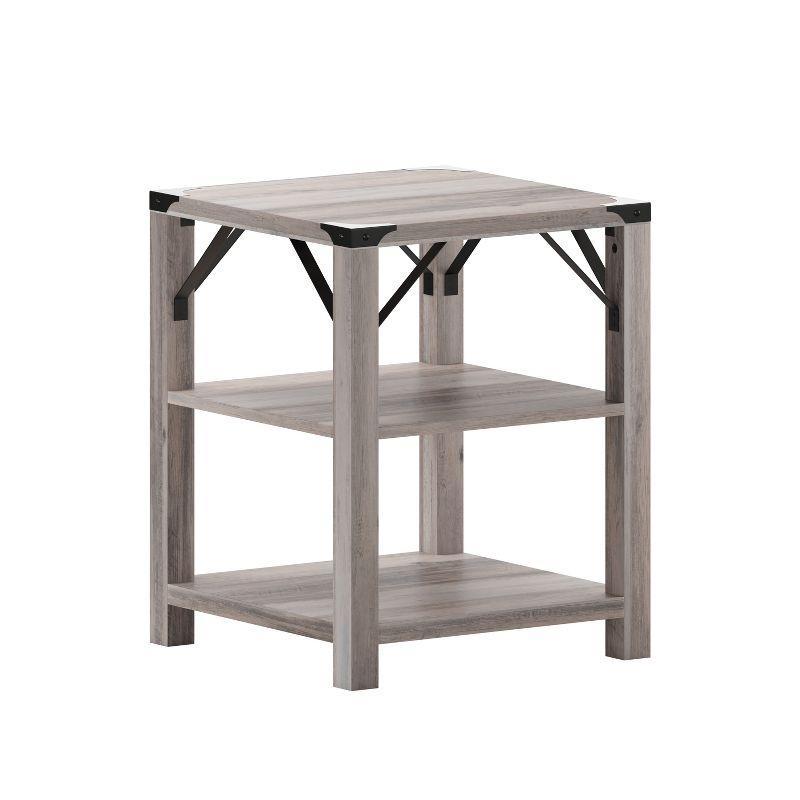 Wyatt 17.5" Square Gray Wash Modern Farmhouse End Table with Metal Accents