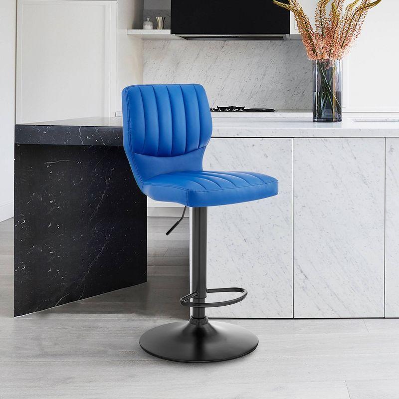 Contempo Chic 17" Blue Faux Leather & Metal Swivel Adjustable Barstool