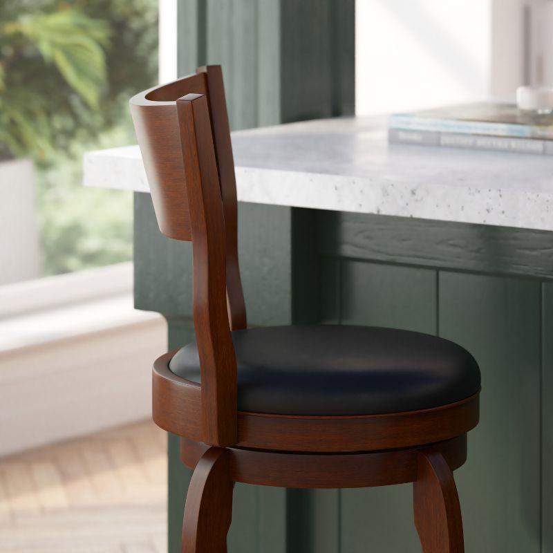 Antique Oak and Black Swivel Counter Height Stool with Leather Seat