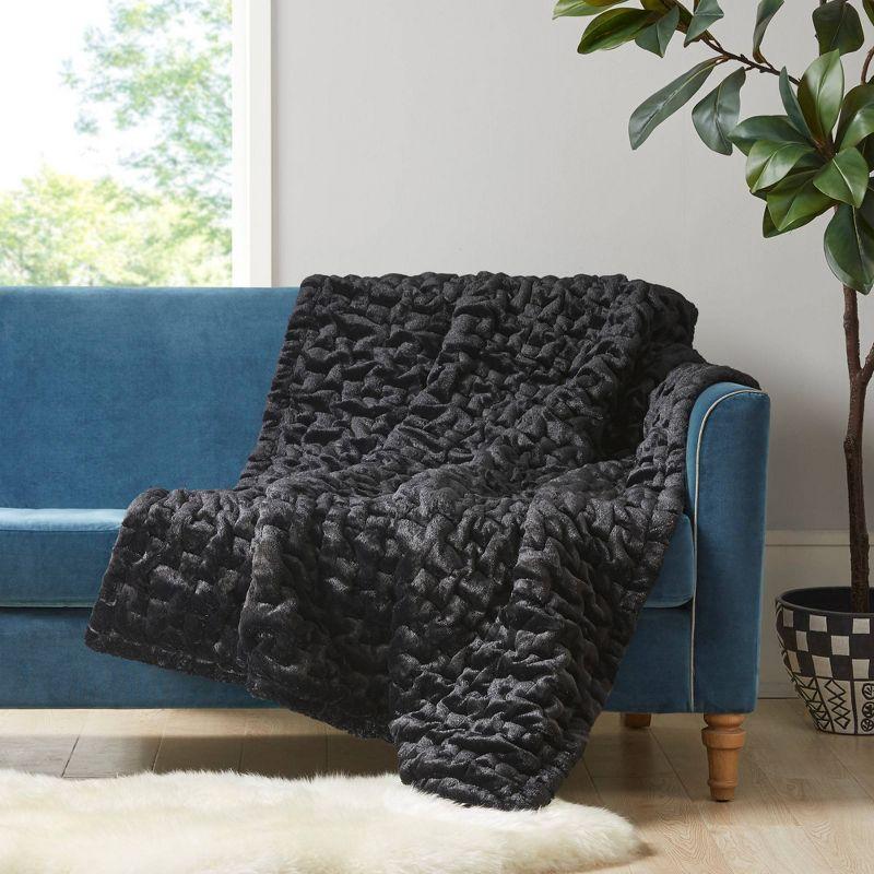 Luxurious Black Faux Fur 50"x60" Reversible Throw Blanket