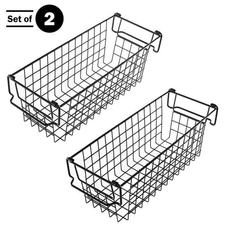 Set of 2 Black Metal Wire Storage Bins with Handles