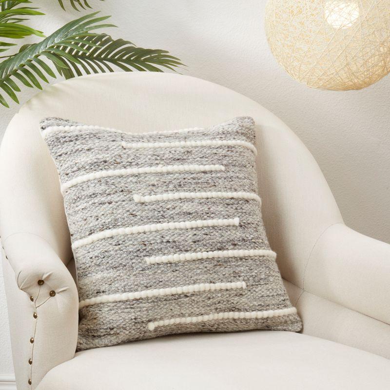 Gray Wool and Cotton Stripe Square Throw Pillow, 20" x 20"