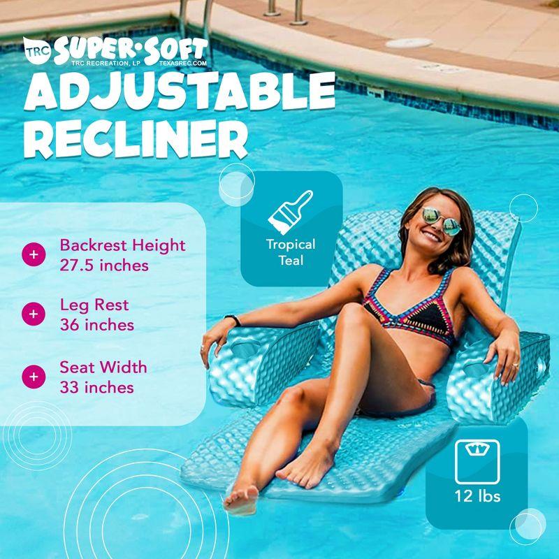 TRC Recreation Super Soft Adjustable Pool Recliner Float Portable Comfortable Chair Lounger with Cup Holders for Swimming Pool Essentials, Teal