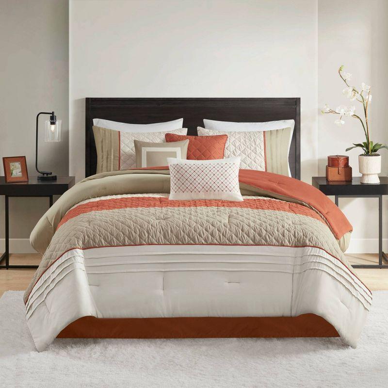 Jenson 7 Piece Color Block Stripe Comforter Set with Throw Pillows