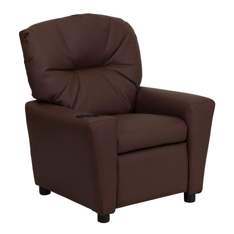 Cozy Brown LeatherSoft Kids Recliner with Built-in Cup Holder