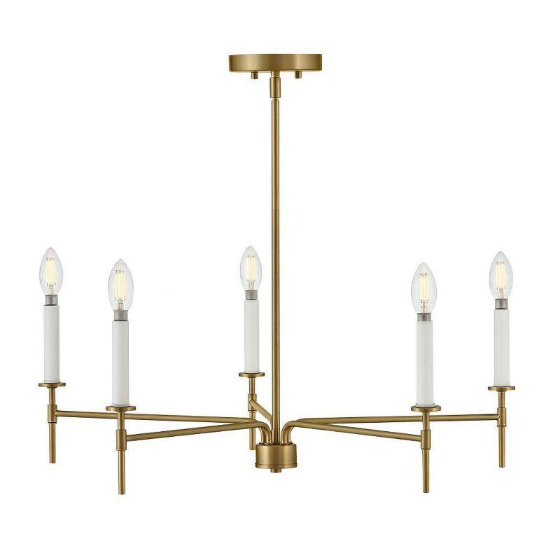 Lacquered Brass and White 5-Light Candle Chandelier