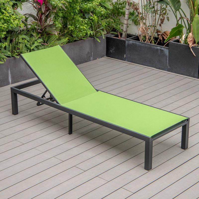 LeisureMod Marlin Patio Sling Chaise Lounge Chair in Black Aluminum