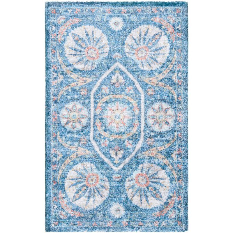 Handmade Saffron Blue & Cream Flatweave Wool-Cotton Blend Rug - 3' x 5'