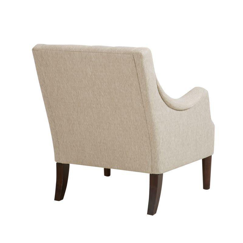 Elegant Beige Handcrafted Wood Accent Chair with Button Tufted Back