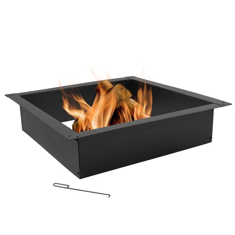 Sunnydaze Outdoor Heavy-Duty Steel Portable Above Ground or In-Ground Square Fire Pit Liner Ring - 36" - Black