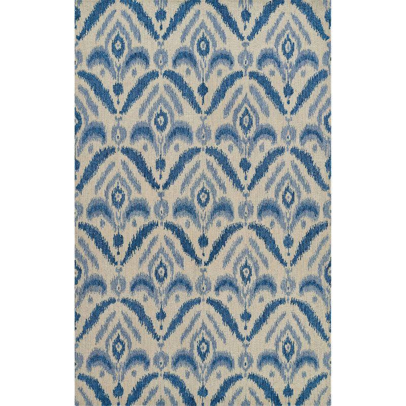 Momeni 3'6"x5'6" Leiden Ikat Elisha Handtufted Area Rug Blue: Wool, Medium Pile, Classic Pattern, Indoor Use