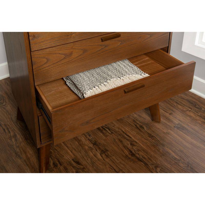 Linon Reid Mid-Century Modern 4 Drawer Wood Chest Dresser Walnut: Veneer Finish, Metal Hardware, Includes Anti-Tip Kit