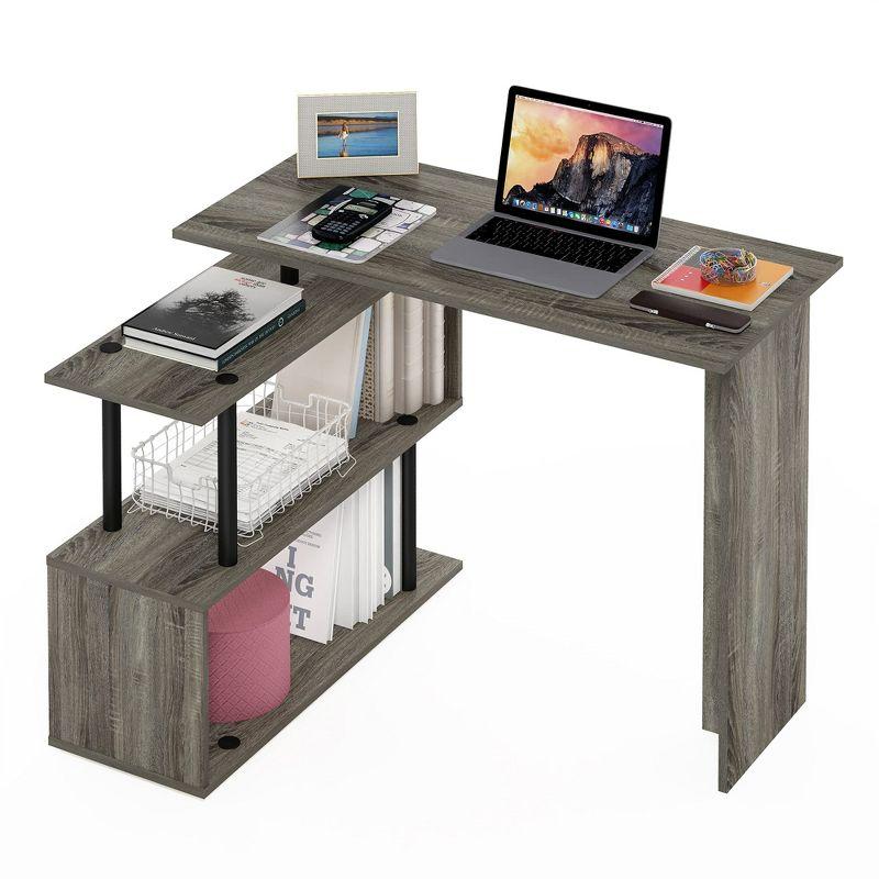 Luxe Gray Wooden L-Shape Corner Computer Desk with 3-Tier Shelves