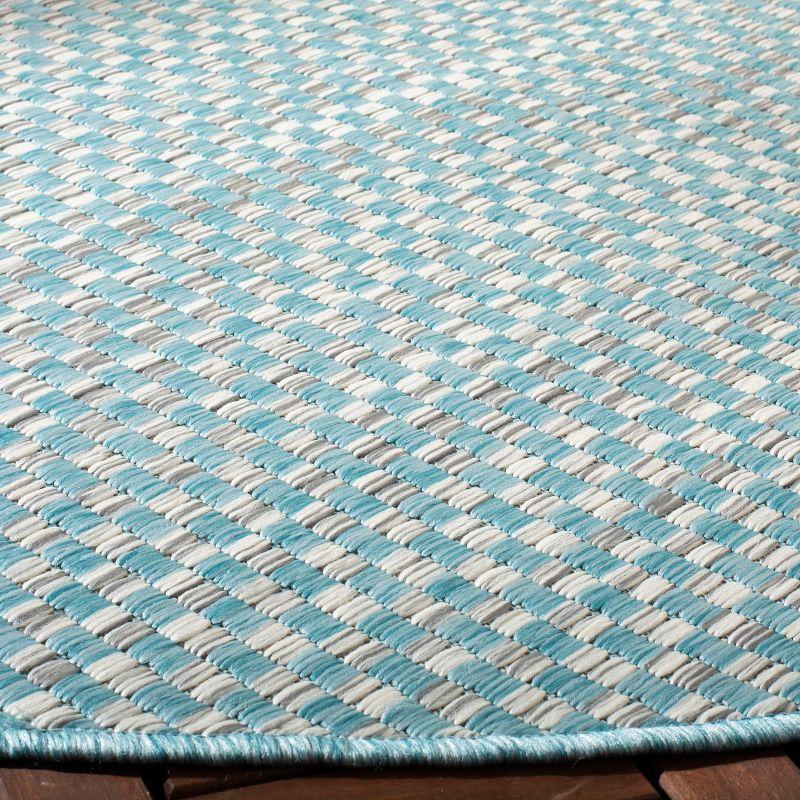 Reversible Light Blue and Grey Synthetic 59" Round Area Rug