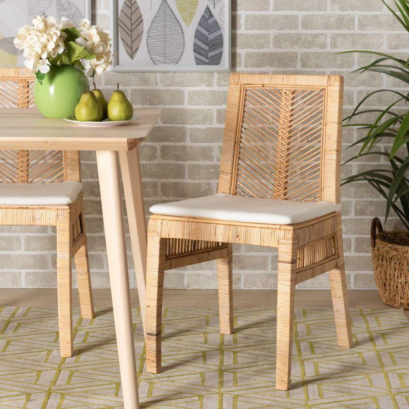 2pc Suci Rattan and Wood Dining Chair Set Natural/Brown - bali & pari: Mahogany Frame, Bohemian Style, Cushioned Seat