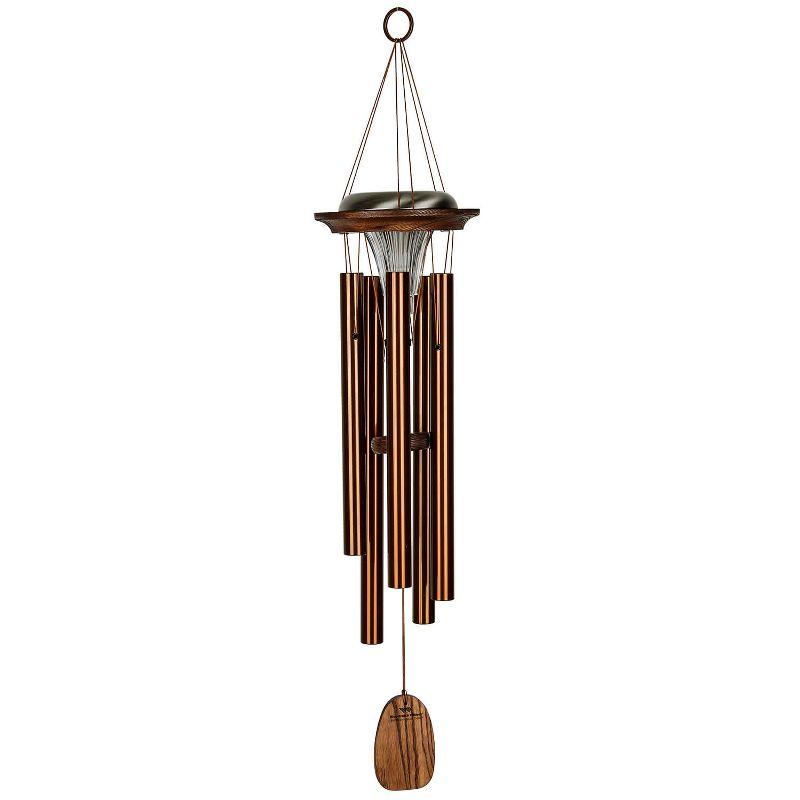 Bronze Solar-Powered Wind Chime with Teak Finish, 29"