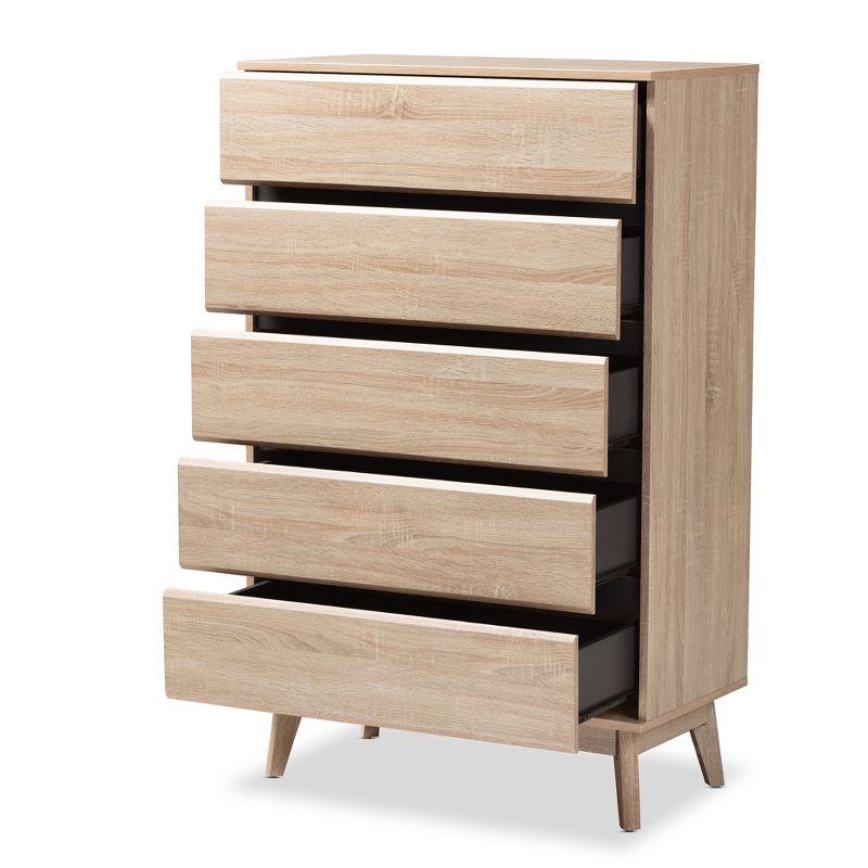 Miren Mid-Century Light Oak and Dark Gray Engineered Wood 5-Drawer Chest