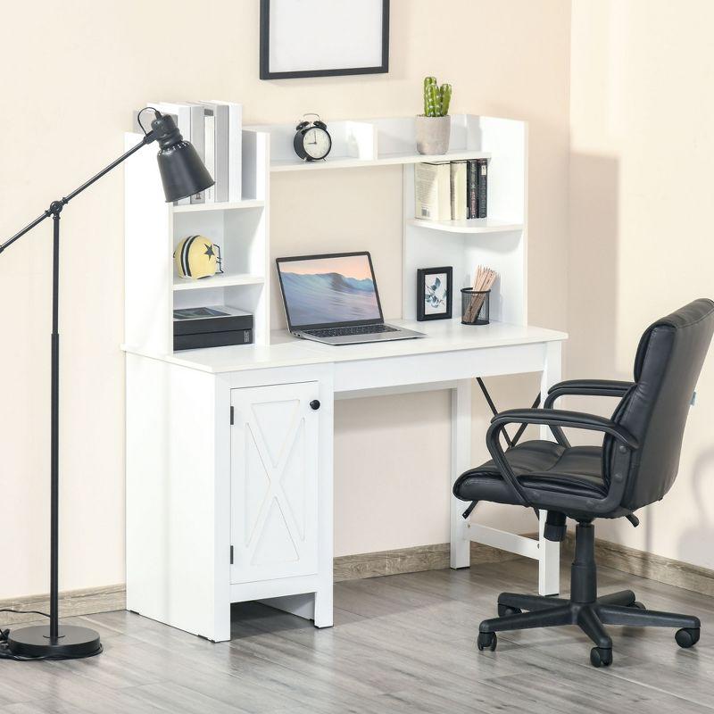 HOMCOM Farmhouse Computer Desk with Hutch and Cabinet, Home office Desk with Storage, for Study, White