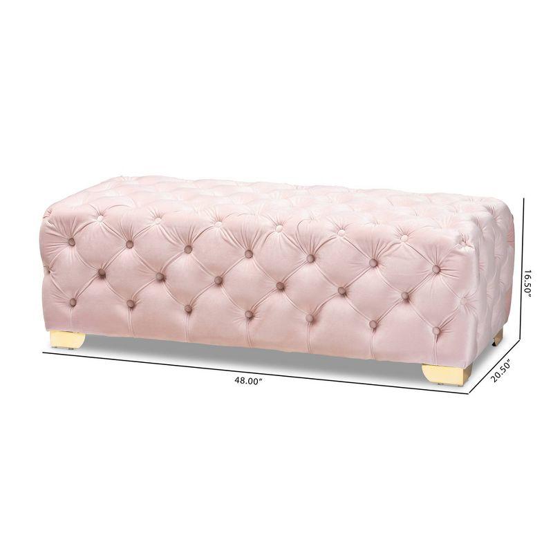 Baxton Studio Avara Velvet Button Tufted Bench Ottoman Pink: Modern Upholstered Rectangular Furniture
