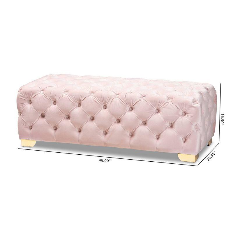 Luxurious Light Pink Velvet Tufted Ottoman with Gold Legs