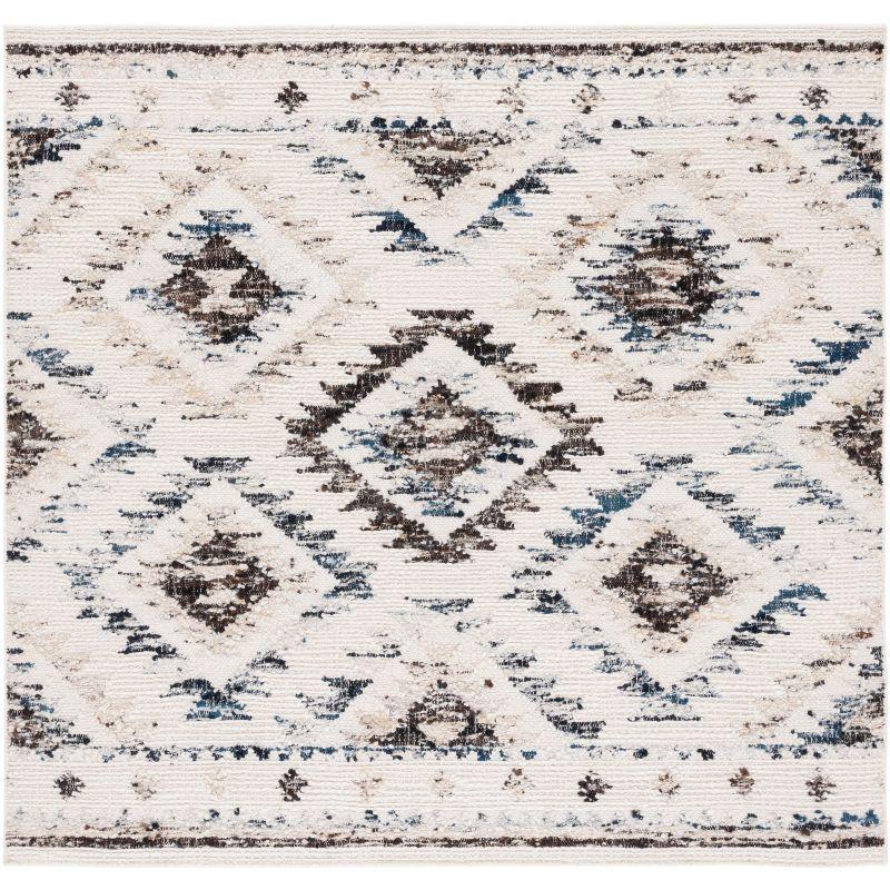 Ivory Square Hand-Knotted Wool Shag Rug - 6' Luxe Collection