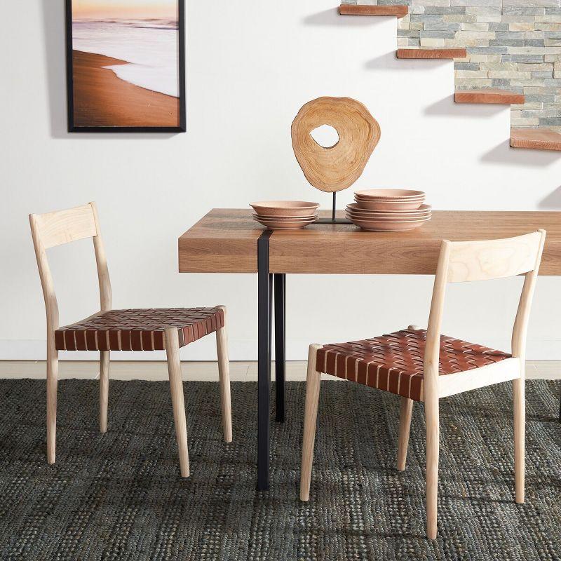 Eluned Leather Dining Chair (Set Of 2) - Cognac/Natural - Safavieh