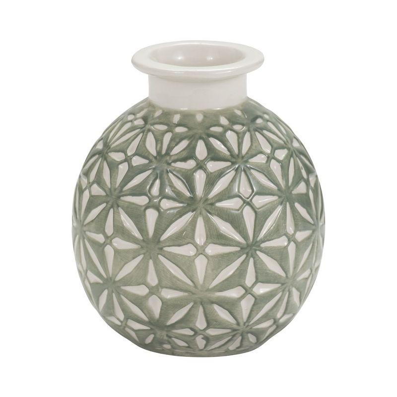 Dark Sage and White Ceramic Daisy Table Vase