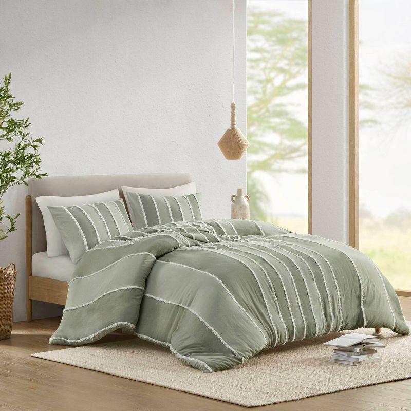 Shay 3 Piece Striped Cotton Duvet Cover Set