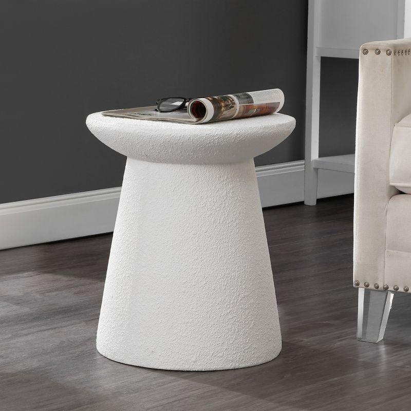 Hollie 18" Minimalist Modern Drum Accent Table Pedestal, White Frosted - JONATHAN Y