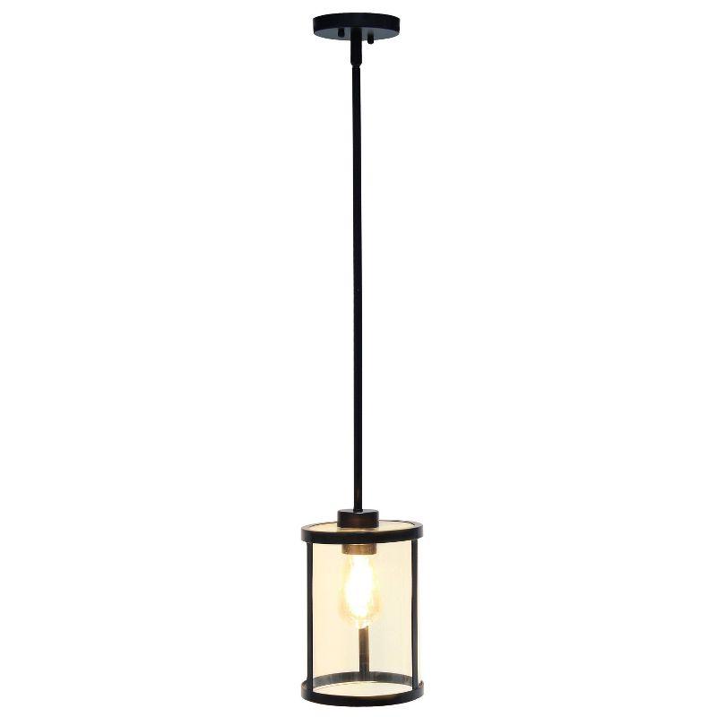 1-Light 9.25" Modern Farmhouse Adjustable Hanging Cylindrical Clear Glass Pendant Fixture with Metal Accent Black - Lalia Home: Industrial Style