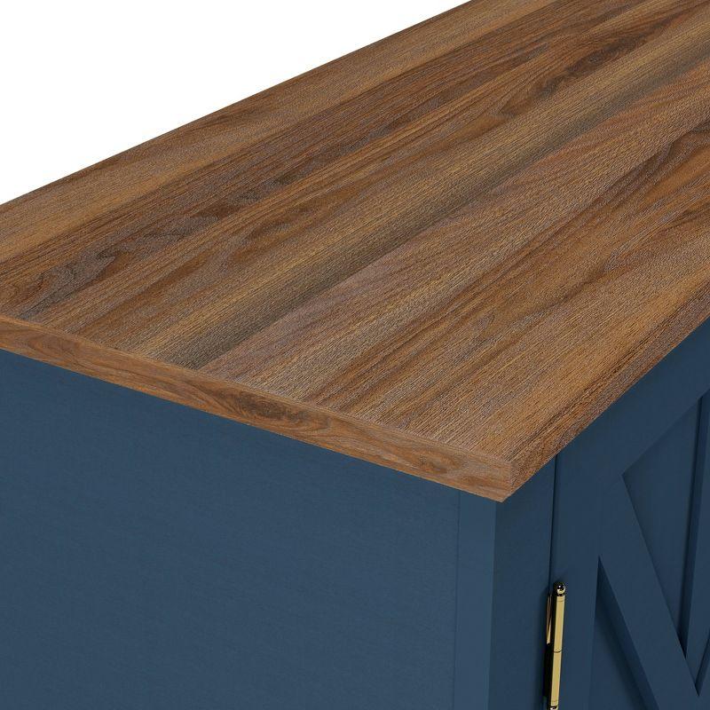 Festivo 70" Farmhouse TV Stand for TVs up to 75" with Electric Fireplace Navy : Entertainment Center, Media Console
