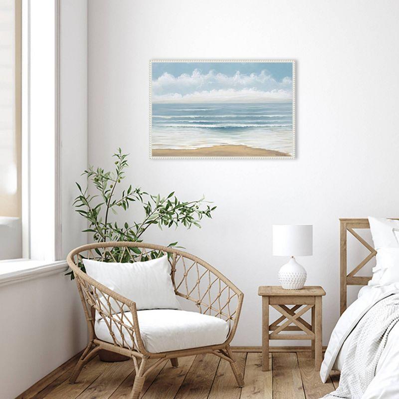 33"x23" Smooth Beach Waves by Bruce Nawrocke Framed Canvas Wall Art Print White - Amanti Art