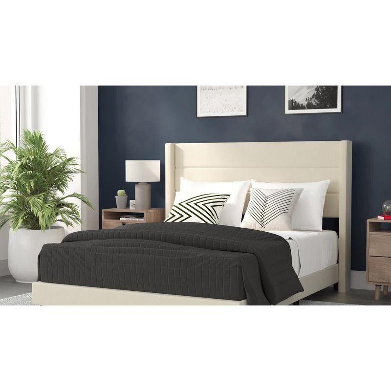 Emma and Oliver King Faux Linen Upholstered Platform Bed with Wingback Headboard - Beige