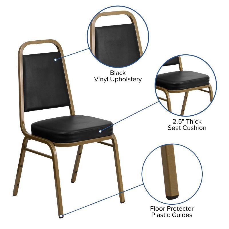 Emma and Oliver Trapezoidal Back Stacking Banquet Chair, Black Vinyl/Gold Frame