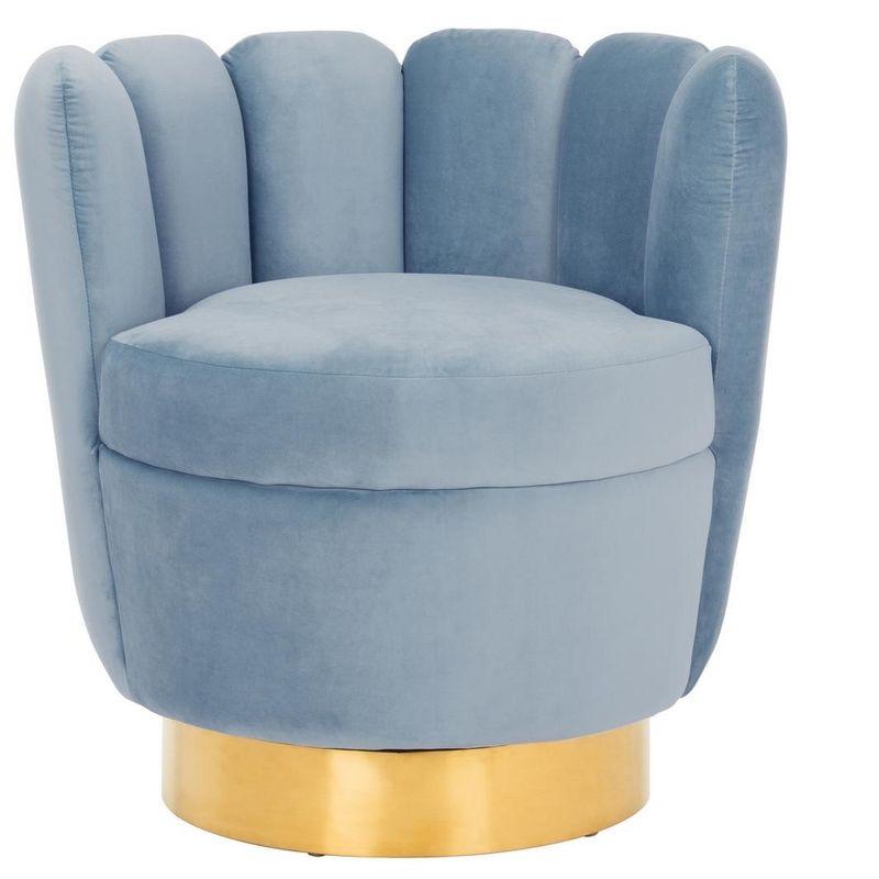 Transitional Light Blue Velvet Swivel Arm Chair with Gold Base