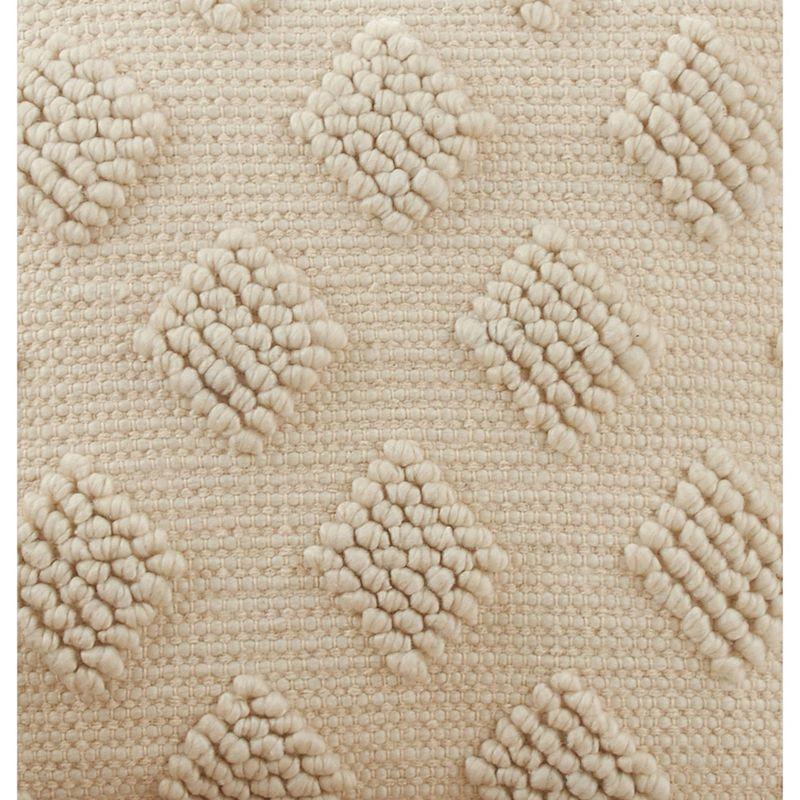 18"x18" Diamond Design with Pom-Poms Square Throw Pillow Cover Ivory - Saro Lifestyle: Bohemian Style, Zippered, Polyester & Cotton Blend