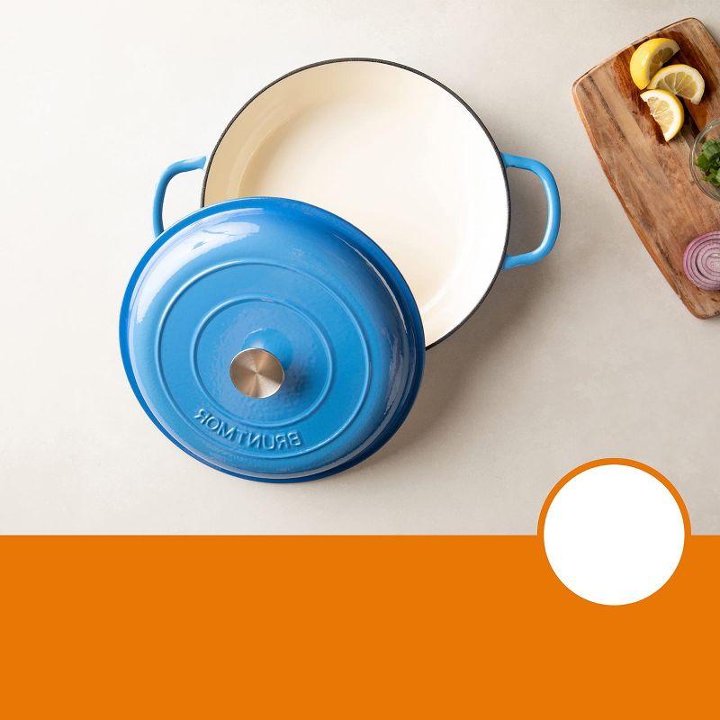 Bruntmor 121oz Qt - Enameled Cast Iron Dutch Oven With Handles and Lid | Cast Iron Skillet with Non-Stick Coating, Marine Blue