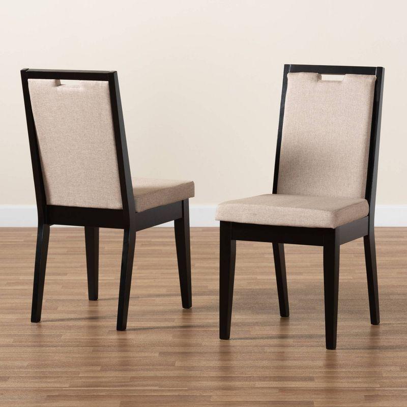 2pc Octavia Wood Dining Chair Set Sand/Dark Brown - Baxton Studio