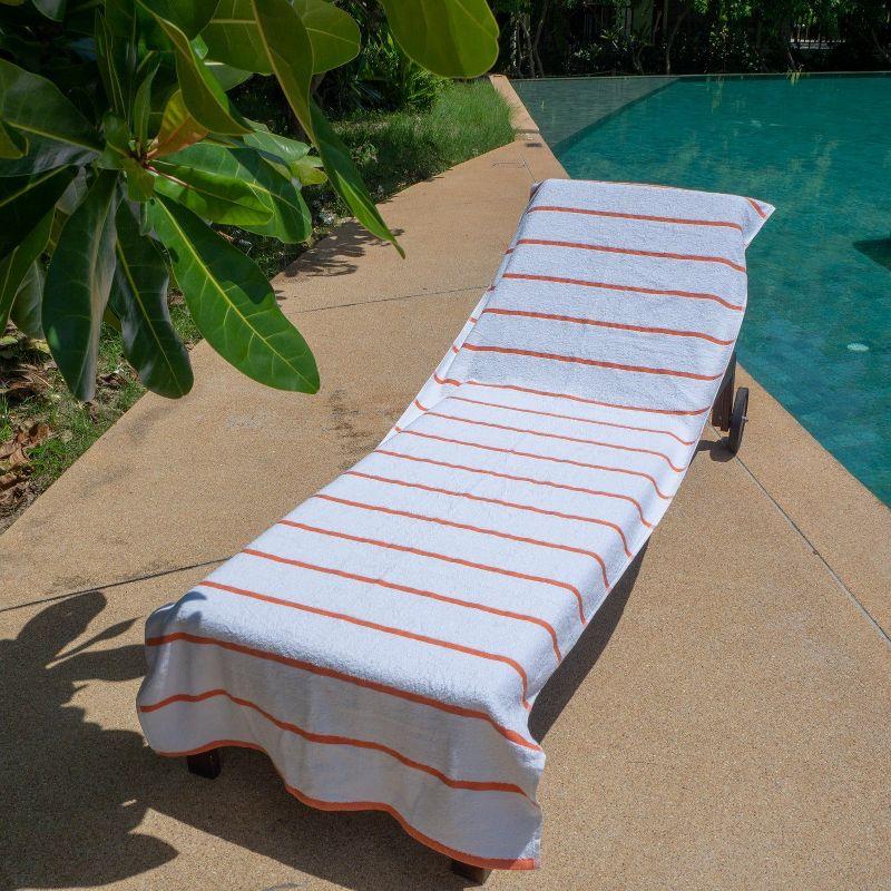 Arkwright Las Rayas Chaise Lounge Cover - (Pack of 2) 100% Cotton Terry Towel with Fitted Pocket, 30x85 - Orange