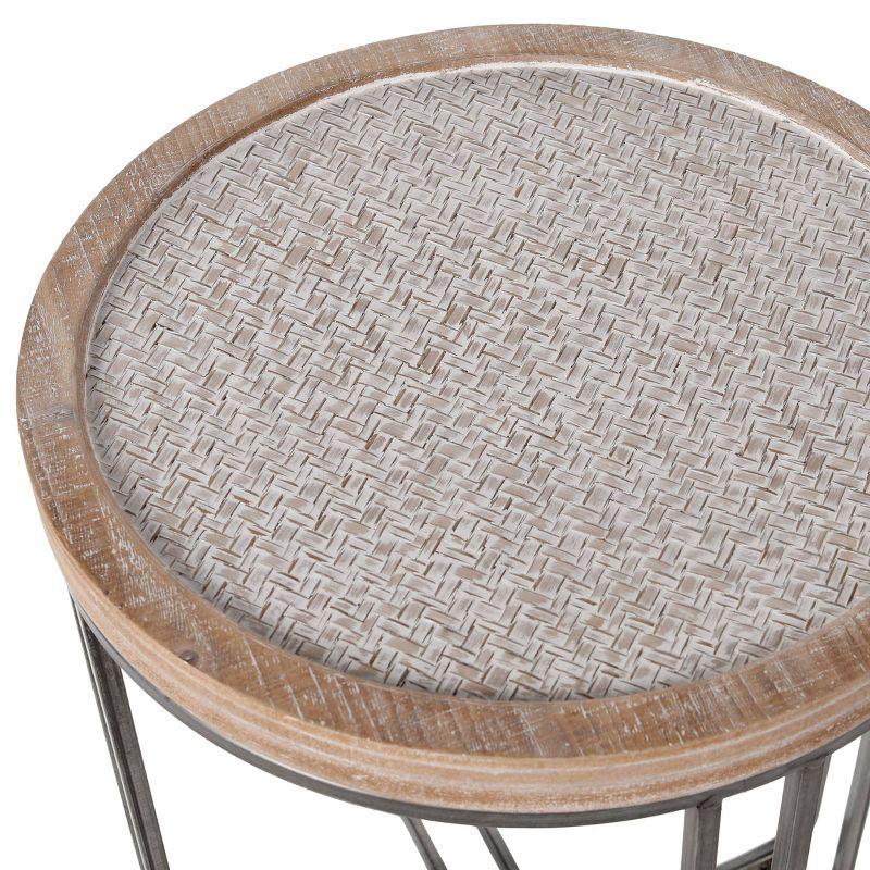 Set of 2 Ryder Round Nested Side Tables Tan/Black - StyleCraft: Metal & Rattan, No Assembly Required