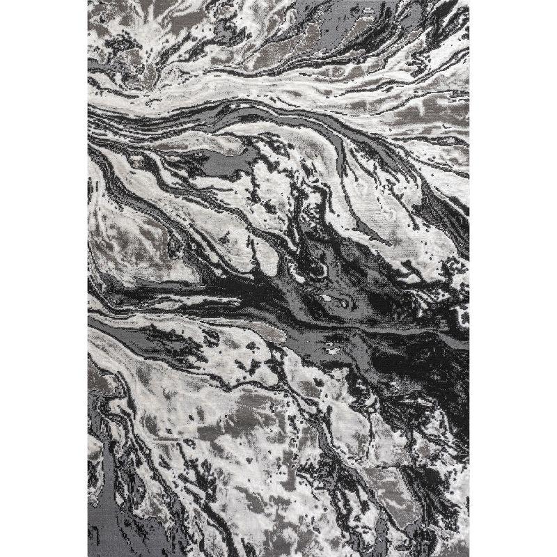 3'x5' Swirl Marbled Abstract, Black/Ivory - JONATHAN Y