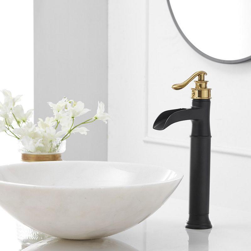 BWE Waterfall Single Handle Bath Vessel Sink Faucet Farmhouse Vanity Bowl Tall Lavatory With Drain